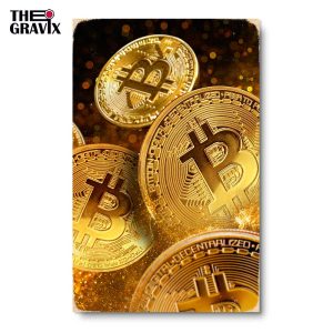 Деревянный Постер "Биткоины Золотые"