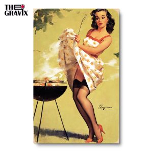 Деревянный Постер "Pin Up Девушка и Гриль"