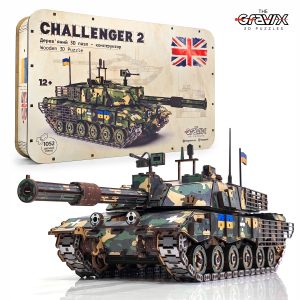 Wooden 3D Puzzle - Constructor 58 cm / 1052 pieces "CHALLENGER 2 Tank"