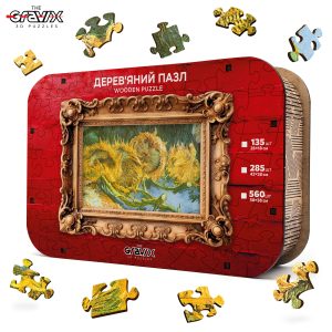 Wooden puzzle "Four withered sunflowers" by Van Gogh in a luxurious wooden box