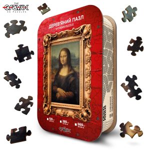 Wooden puzzle "Mona Lisa" by Leonardo da Vinci in a luxurious wooden box