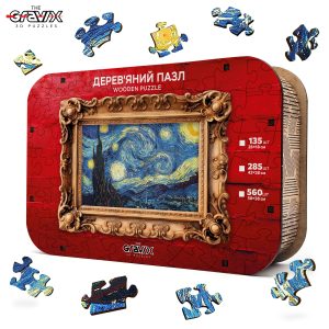 Wooden puzzle "Starry Night" by Van Gogh in a luxurious wooden box