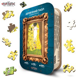 Wooden puzzle "Kitty Kiss in Klimt style" in a luxurious wooden box