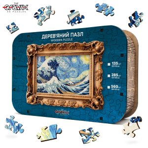 Wooden puzzle "Great Wave of the Starry Night" in a luxurious wooden box